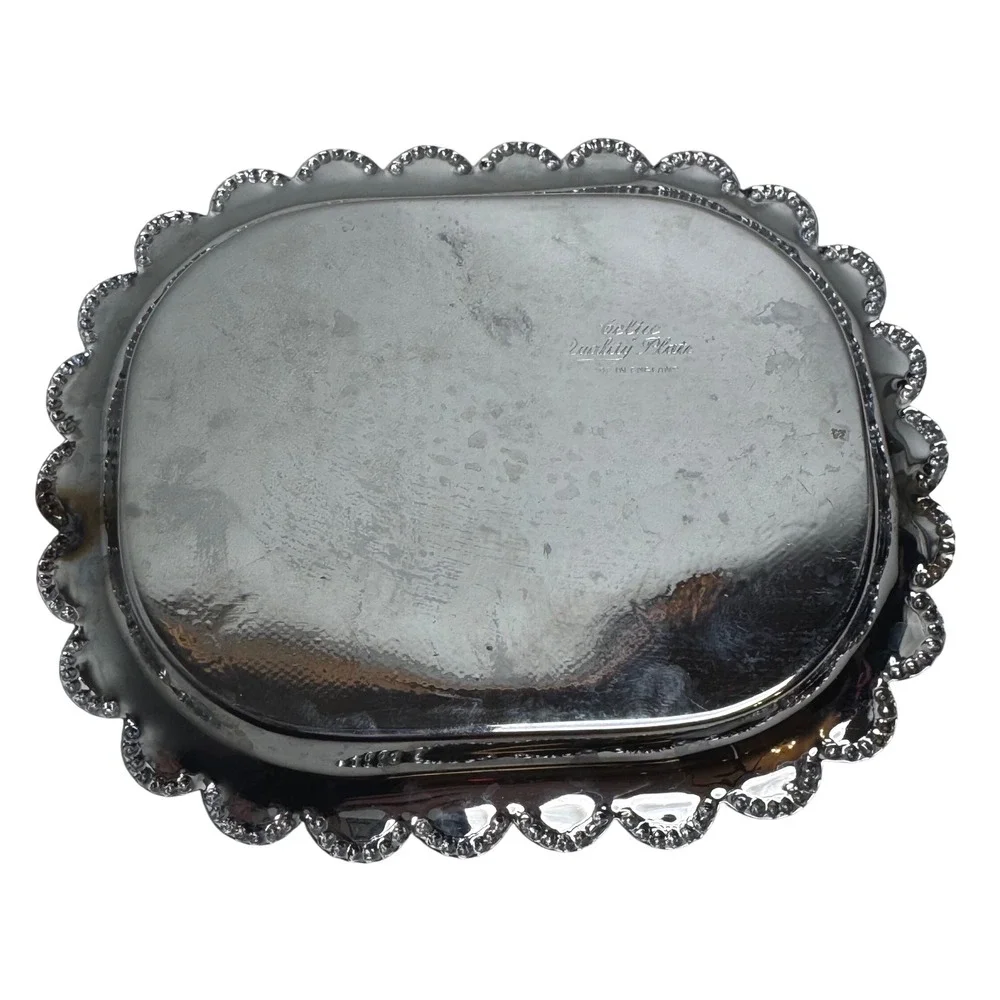 Celtic Quality Plate England Map Silver Tone Scalloped Edge Souvenir Tray Petite